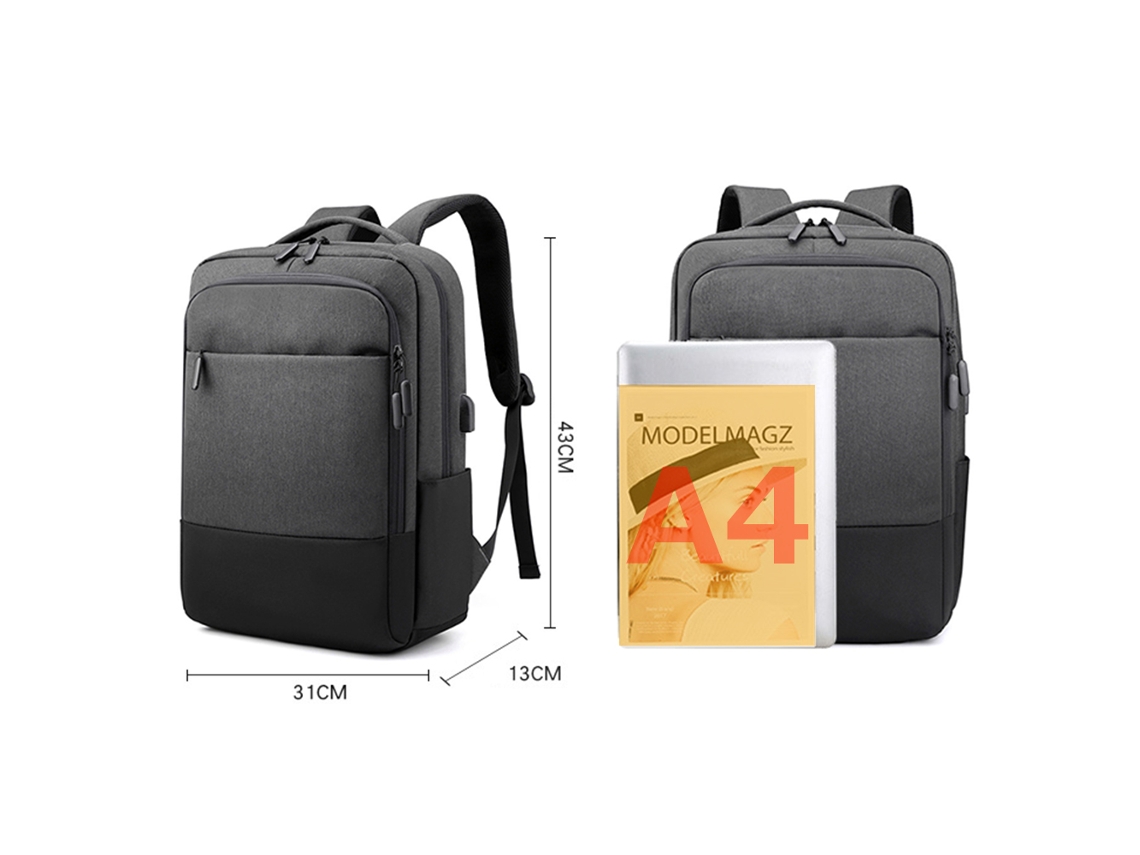 Mochila Para Computador De Têxtil Oxford De Grande Capacidade Com Interface Usb, 15,6 Polegadas, Cinza Escuro