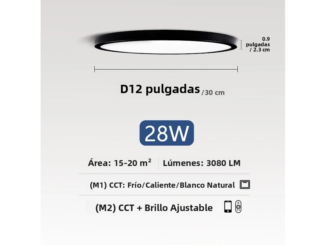 Luminária de Teto Led Inteligente , Controlável Remotamente por Aplicativo. MDUG (preta, 12 Polegadas, 28 W)