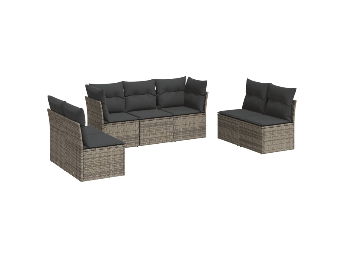 Conjunto de 7 Sofás para Jardim com Almofadões Vime Pe Cinzento MAISON EXCLUSIVE (7 pcs)