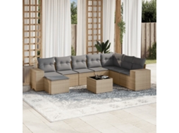 Vidaxl 9 Pcs Conjunto De Sofás P/ Jardim Com Almofadões Vime Pe Bege