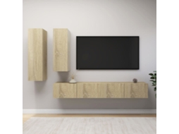 Vidaxl 4pcs Conjunto De Móveis De Tv Contraplacado Cor Carvalho Sonoma