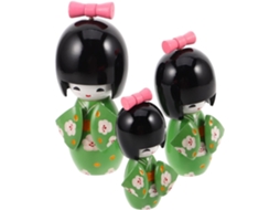 Toyvian Conjunto De 3 Bonecas De Quimono Tradicional Japonês De Madeira Em Verde Claro Decorativa