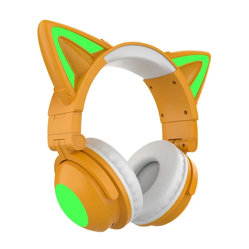 Fones de Ouvido Sem Fio com Orelhas de Gato em Led MDUG (laranja)
