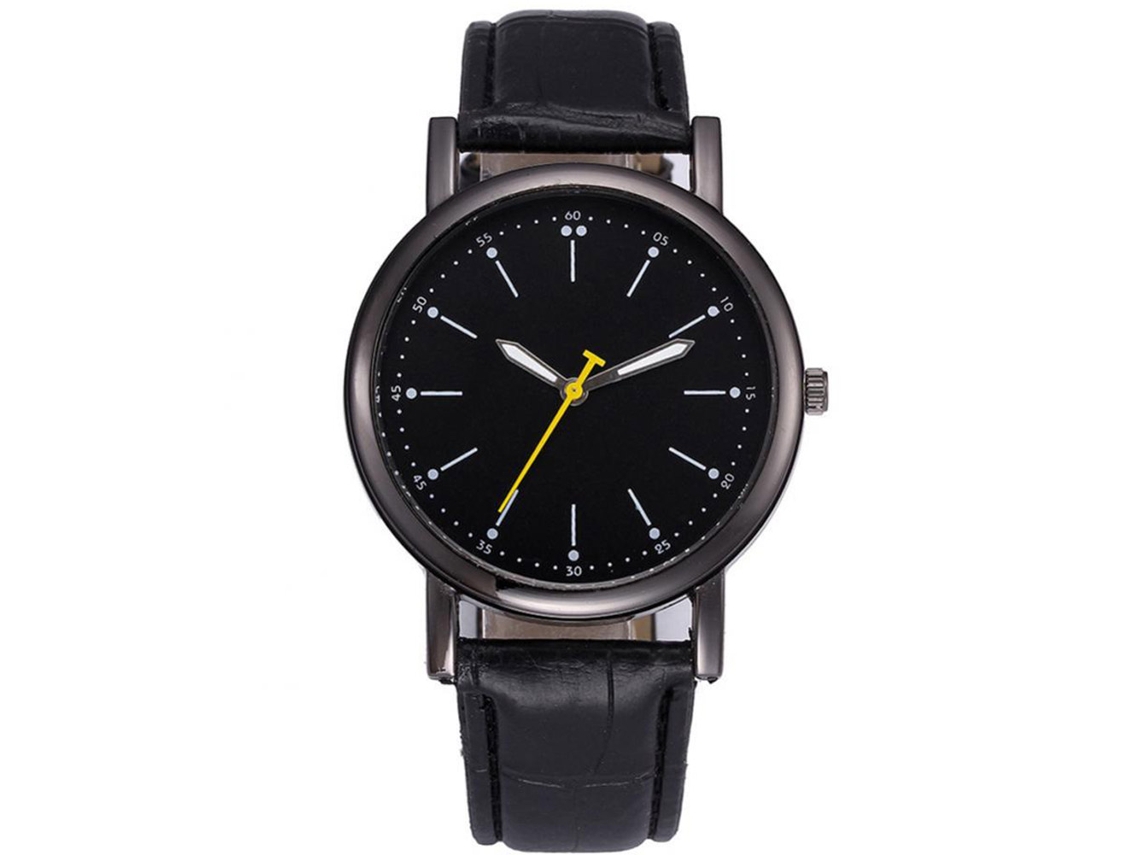 Reloj De Pulsera Analógico De Cuarzo Unisex Con Correa De Cuero Pu Casual Moderno (negro)