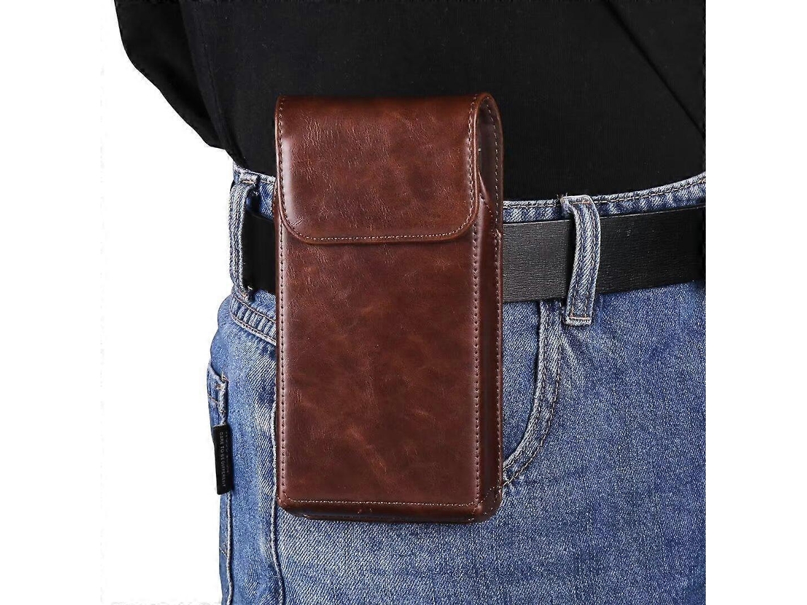 Bolsa De Cintura Vertical Para Celular Com Fecho Magnético E Clipe De Cinto Em Couro Pu Envelhecido.