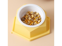 Tigela Hexagonal Elevada de Plástico para Ração de Gatos, Inclinada, À Prova de Derramamento, Ideal para Uso Doméstico, na Cor Amarela AQUAFORGE