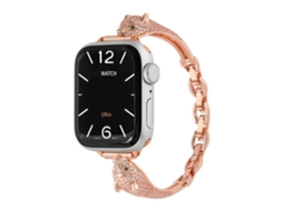 Bracelete para Apple Watch 38/40/41/42mm cobre com cabeça de leopardo e zircônia ouro rosa XIAOMOYU