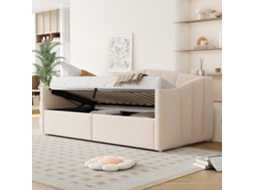 Sofá-cama 90x200 Cm - Com Arrumação Hidráulica, Com Estrado E Braços, Bege