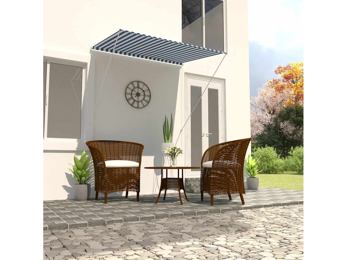 Vidaxl Toldo Retrátil 150x150 Cm Azul E Branco