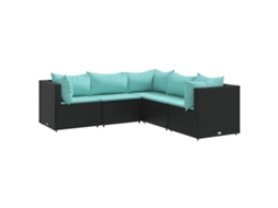 Conjunto 5 lounge de jardim c/ almofadões VIDAXL vime PE preto