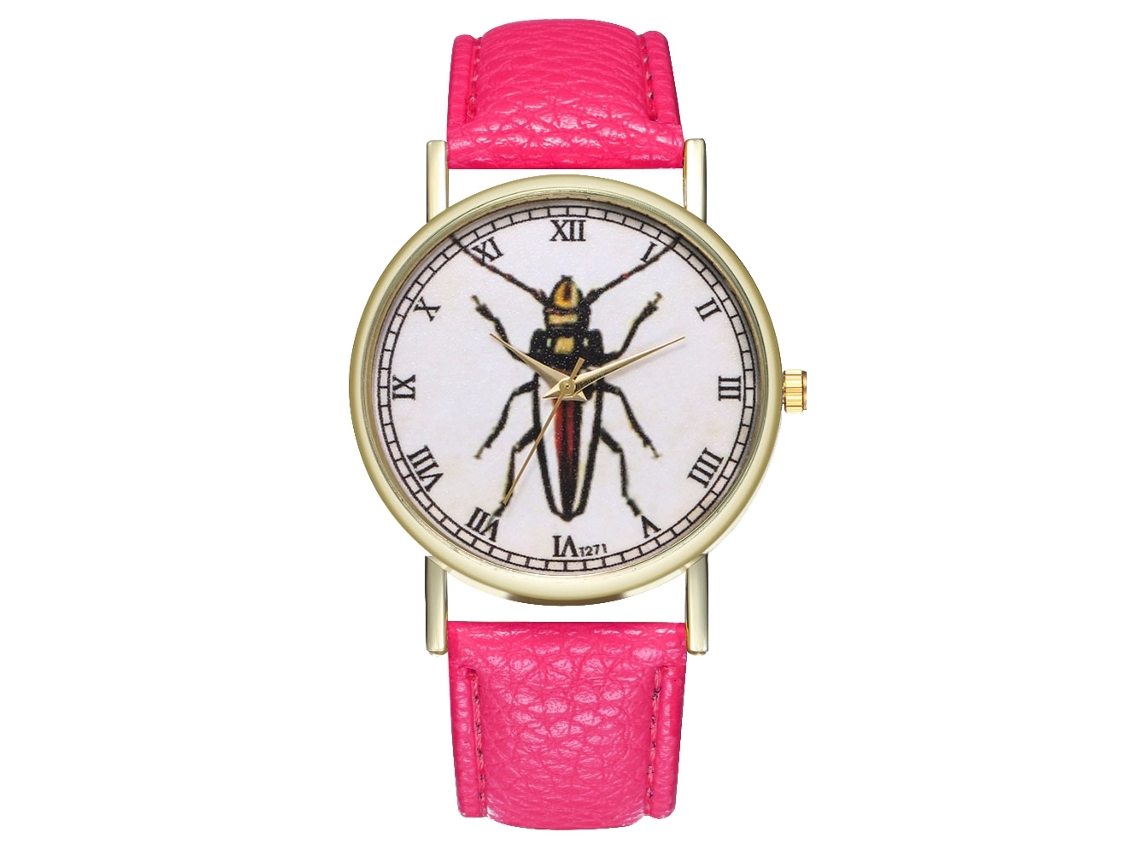 Reloj De Pulsera Retro De Moda Unisex Con Movimiento De Cuarzo Color Rosa Rojo