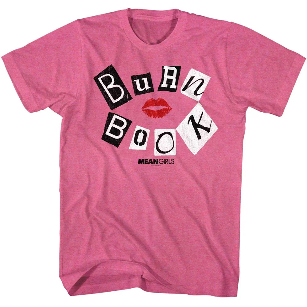 Rockinstone Mean Girls Burn Book Retro Pink Heather T-shirt Size:l
