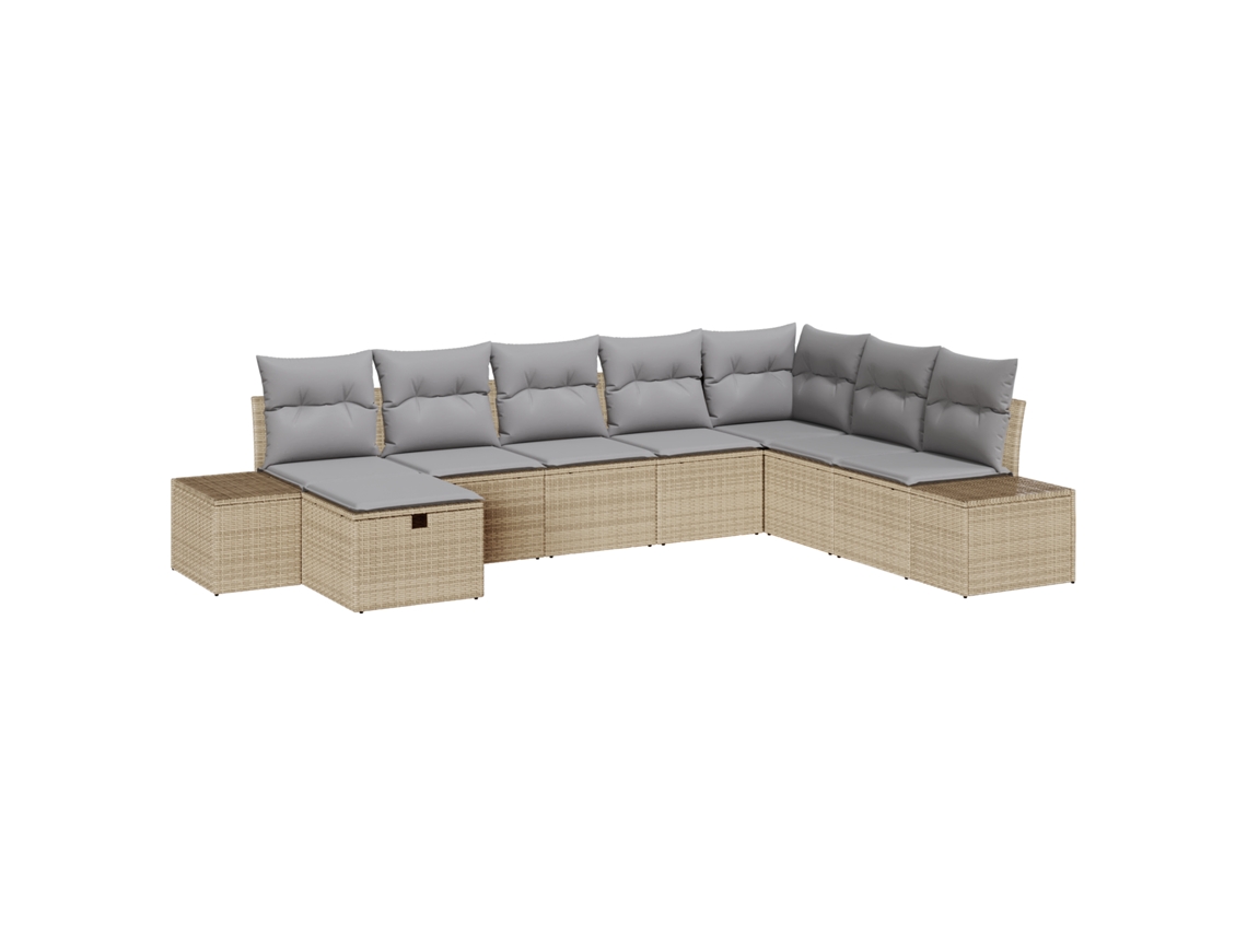 Conjunto 8 Conjunto De Sofá De Jardim Vidaxl Bege Vime Pe (319 X 209 X 85 Cm)