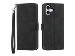 Capa Em Couro Pu, Para Apple Iphone 16 Plus, Preto