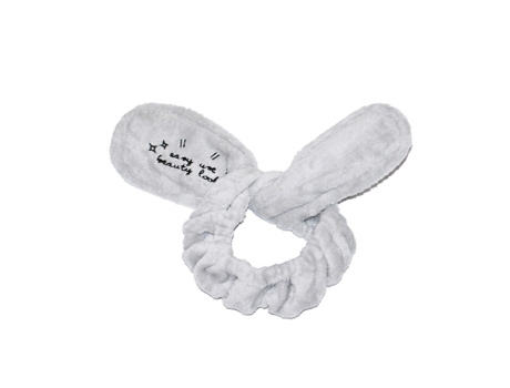 Elegante faixa de cabeça cosmética de pelúcia com adoráveis orelhas de coelho cinza da Dr. Mola