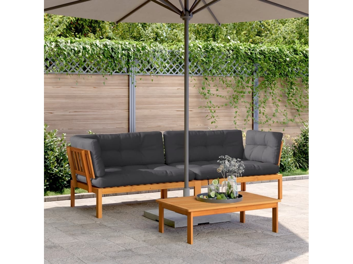 Vidaxl Sofás Canto Paletes P/ Jardim 2 Pcs C/ Almofadões Acácia Maciça