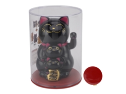 Adorno Gato Sorridente Solar Mão Mexendo Automática 4.5 Polegadas Preto