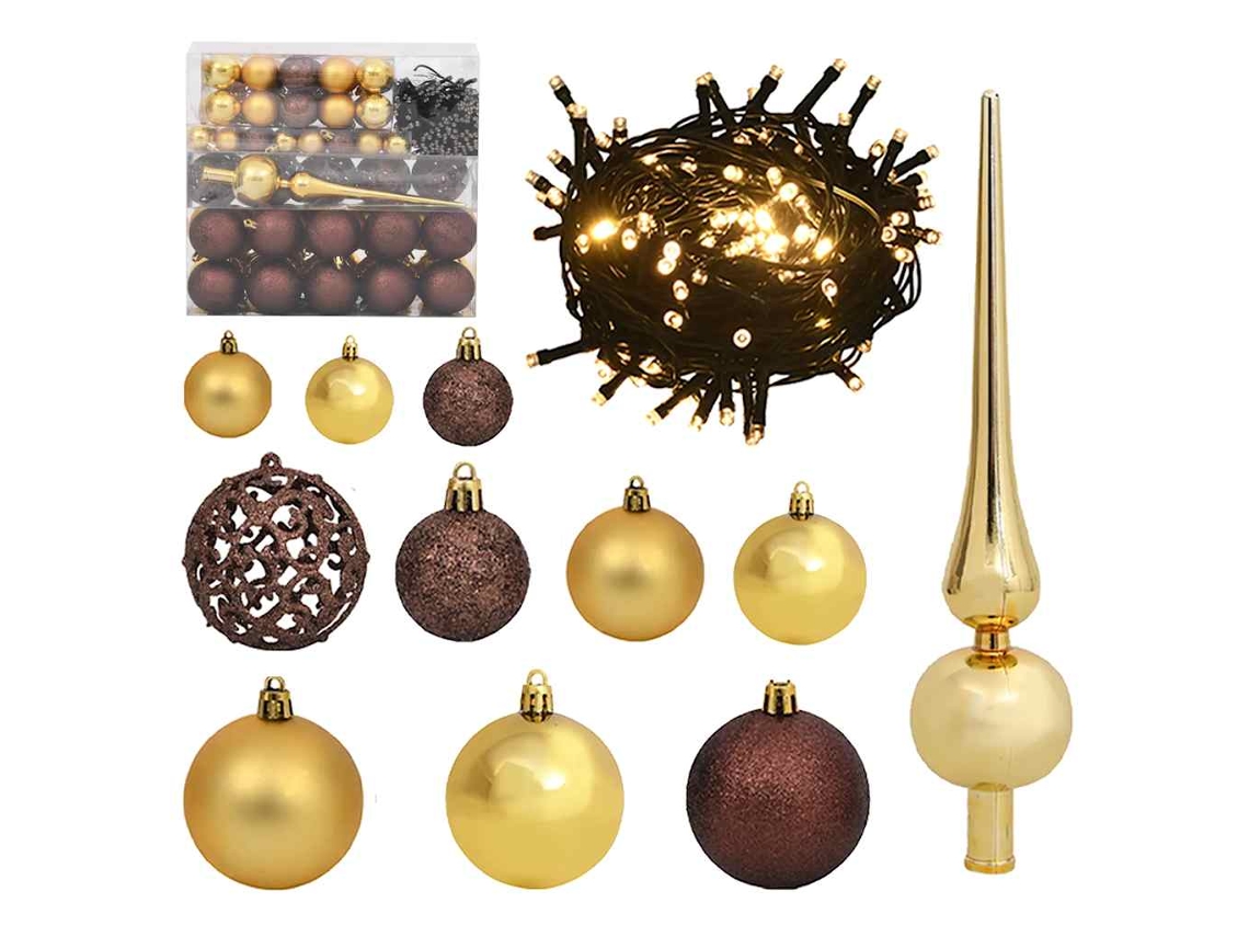Vidaxl Conj. De Bolas De Natal 120pcs + Pico E 300 Leds Dourado/bronze