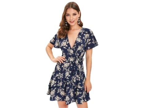 Vestido de Mulher FYY Estampa Floral Poliéster Branco (S)
