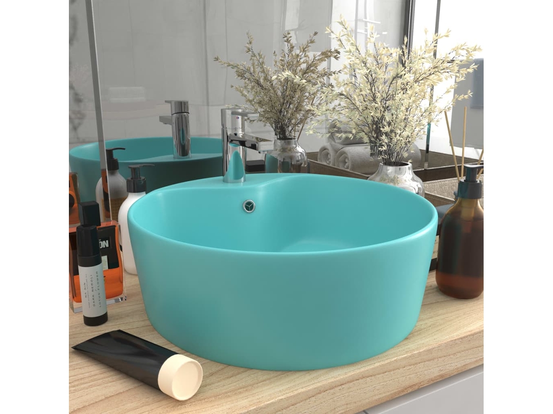 Vidaxl Lavatório Com Extravasamento 36x13 Cm Cerâmica Verde-claro Mate