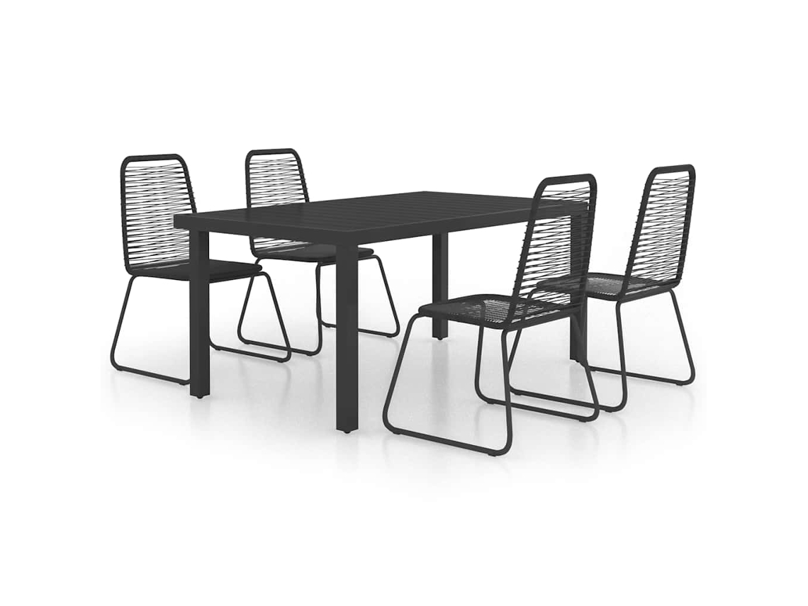 Dining Set, Dining Sets Vidaxl Preto Pvc (mesa Com 150 Cm De Comprimento)