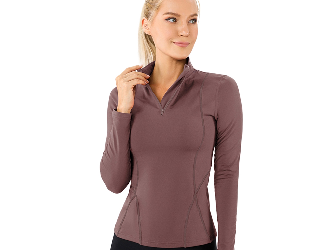 Sweatshirt Mulheres Inverno Plush Fitness Corrida Yoga Manga Longa Elástico Marrom Acinzentado