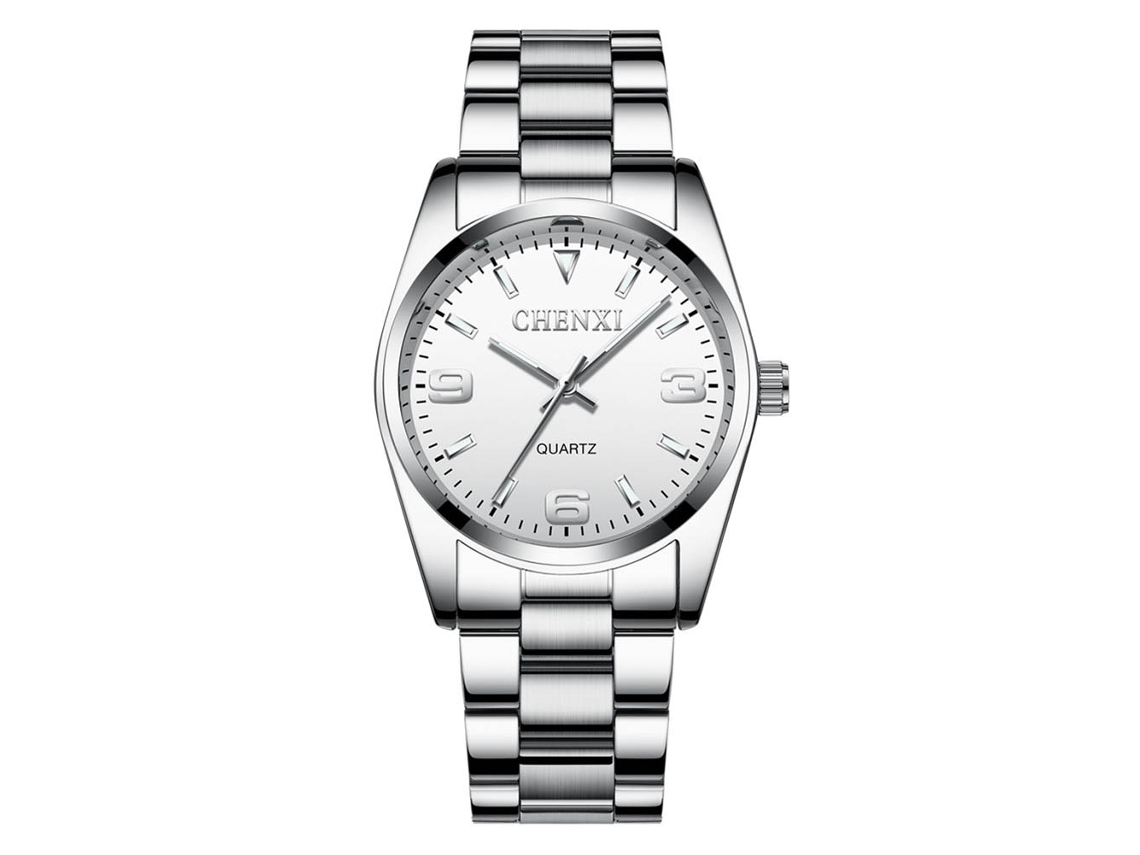 Relógio de casal masculino branco luminoso à prova d'água em aço inoxidável
