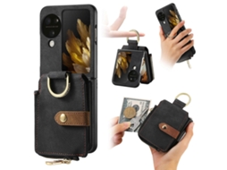 Capa Tipo Carteira Com Anel E Vários Cartões Retrô Com Toque De Pele Para Oppo Find N3