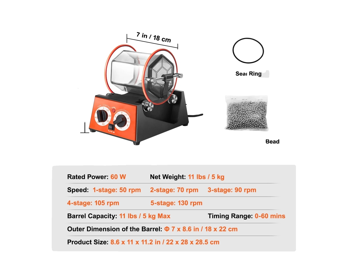 Tumbler Rotativo, 5 Velocidades Ajustã¡veis, Policarbonato Durã¡vel, Capacidade De 5kg Oem