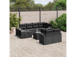 Vidaxl 11 Pcs Conjunto Sofás De Jardim C/ Almofadões Vime Pe Preto