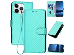 Capa De Couro Para Iphone 16 Pro Max - Fivela Em Fibra De Carbono - Com Cordão