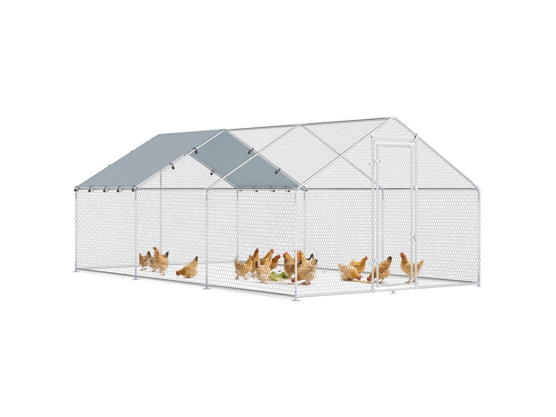 Galinheiro Grande Para Exterior De Aço Galvanizado 5,1x3x1,9 M 15,3 M² Com Cobertura De Tecido Oxford E Fecho Prata
