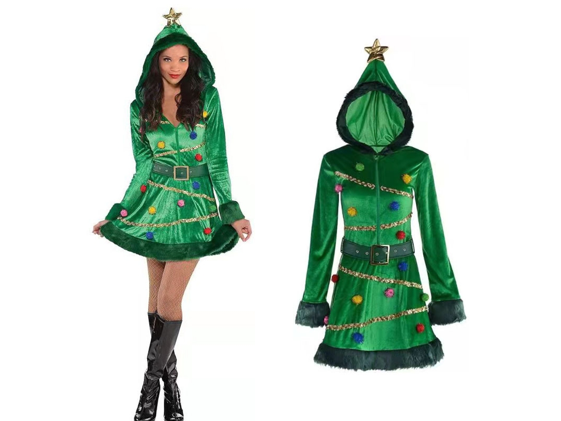 Vestido de Natal com Capuz Verde Escuro 2Xl
