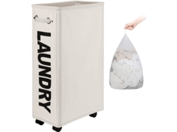 Cesto de Roupa Extra Fino com Saco de Roupa Removível e Rodas, Cesto de Roupa Dobrável com Rodinhas BRILVIBERA