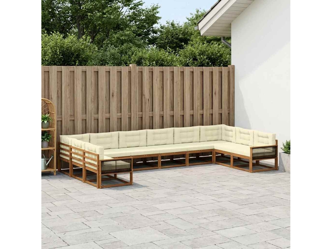 Vidaxl Conjunto De Sofás Para Exterior 10 Pcs Natural E Creme