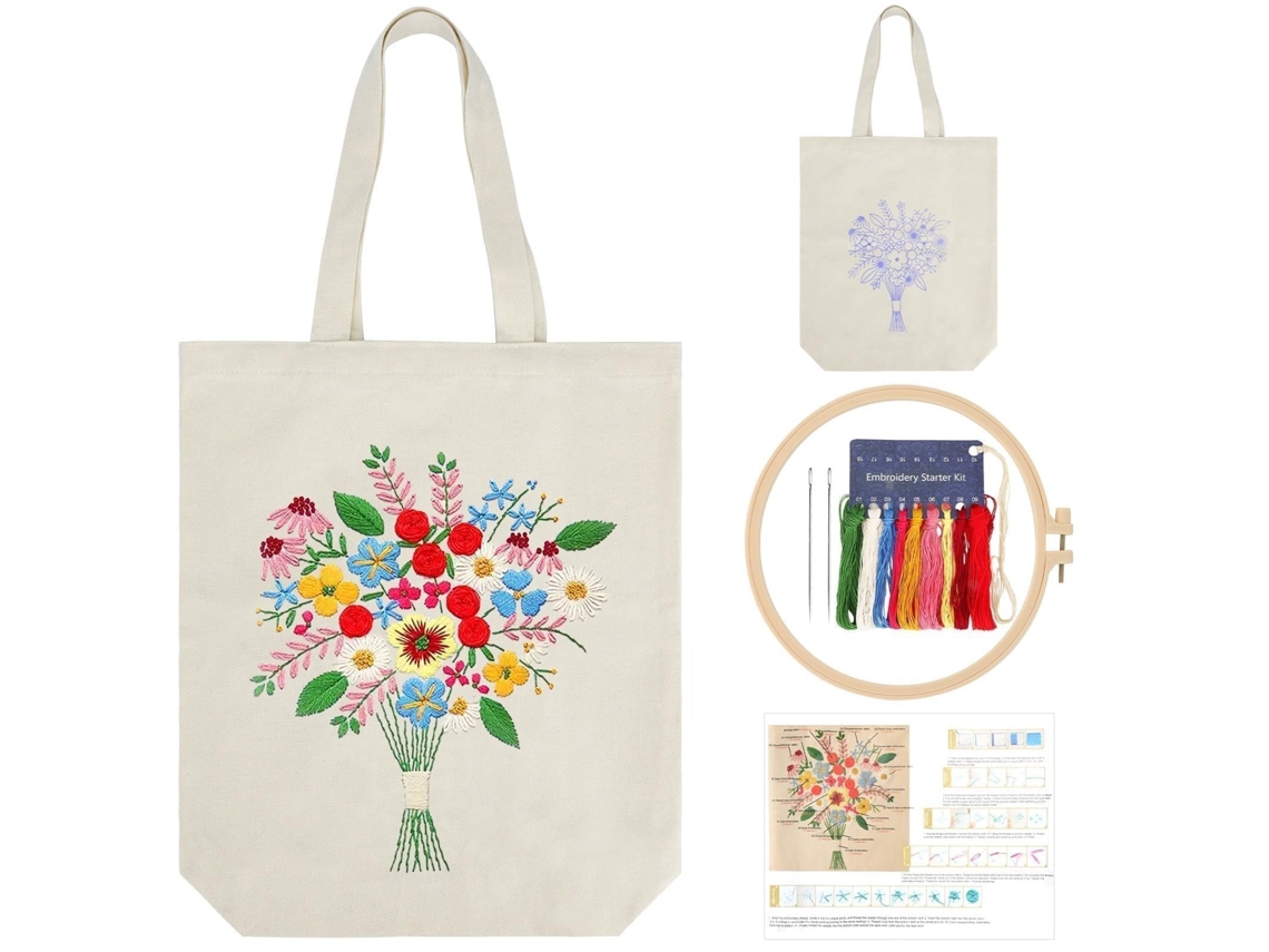 Kit De Bordado Para Iniciantes 7,8 Polegadas, 2 Agulhas, 39 Cm Com Linhas, Tecido E Bastidor Para Artesanato Diy Elysve