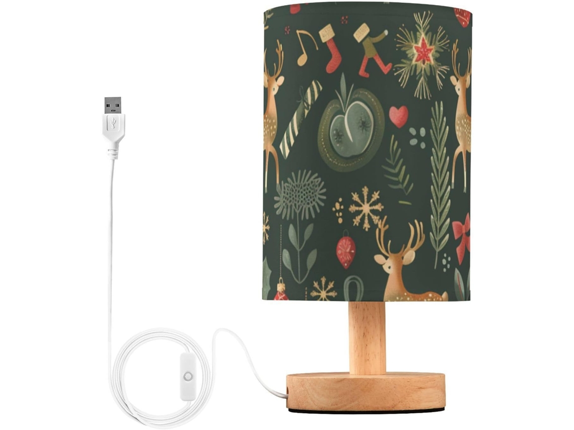 Abajur De Natal Mnsruu Para Quarto, Sala De Estar, Com Design De Rena Natalina E Porta Usb Para Carregamento