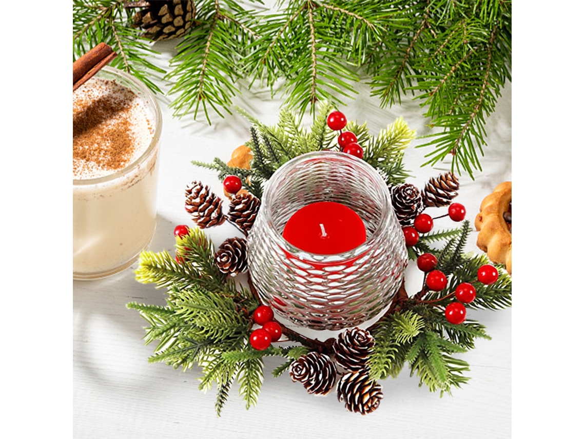 Suporte Para Velas De Natal (com Cones De Cedro Artificial E Bagas) (material De Vidro) Eoocoo