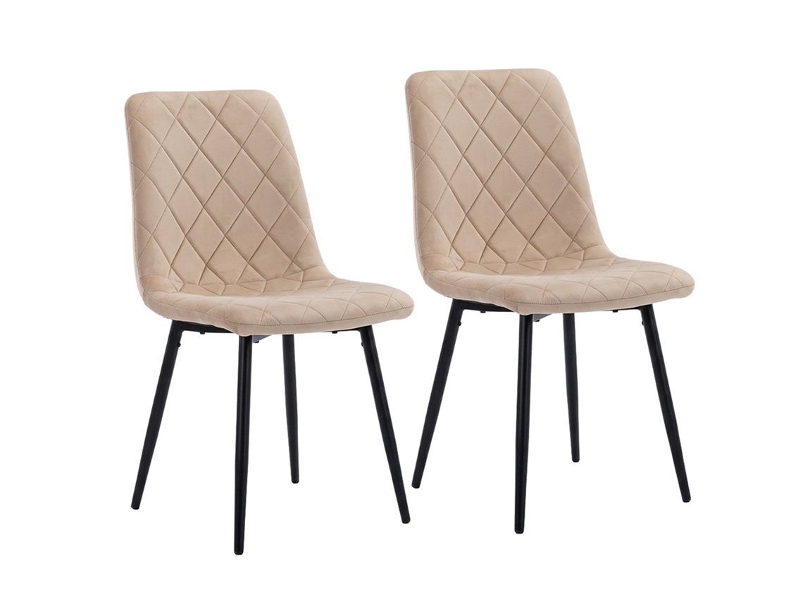 Cadeira De Jantar Relaxdays, Conjunto De 2, Veludo, Pés Metálicos, 120 Kg, Sala E Cozinha, Cadeira Estofada, Bege