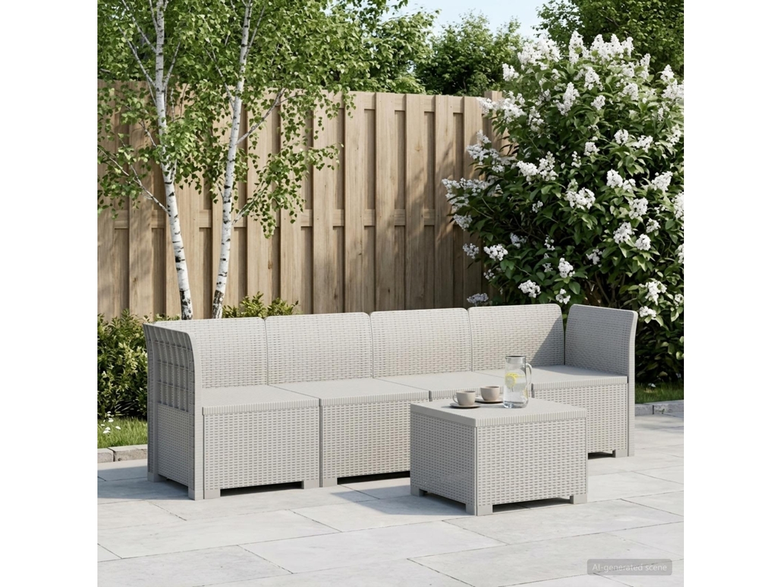 Vidaxl Sofá De Jardim 4 Lugares Look Rattan Pp Branco