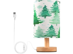 Abajur De Cabeceira Em Formato Árvore Natal Aquarela, Pequeno, Com Led, Portas Usb E Cúpula De Tecido, Ideal Para Quarto