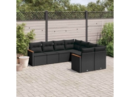 Vidaxl 8 Pcs Conjunto Sofás de Jardim com Almofadões Vime Pe Preto