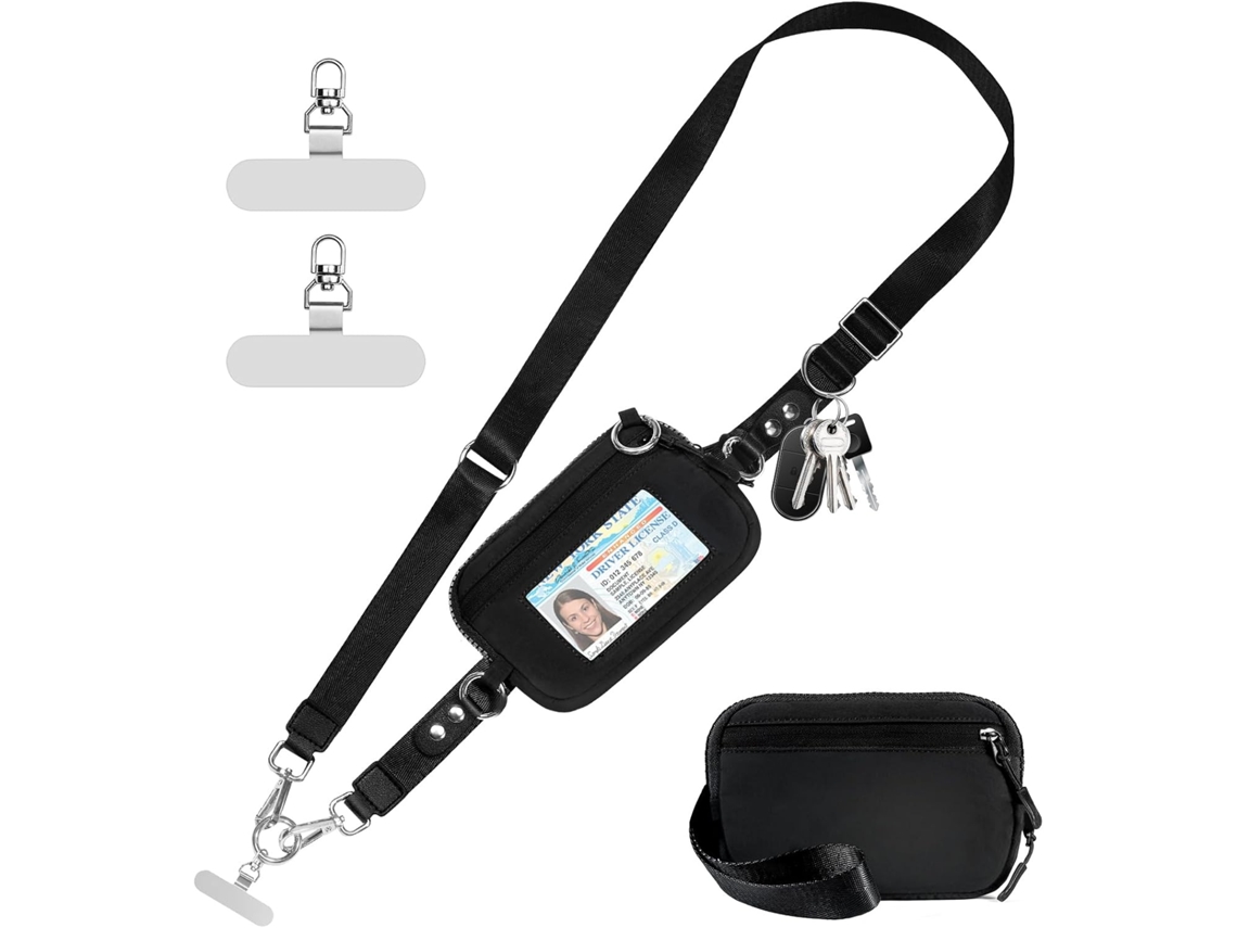 Porta-cartões Carteira Eifson Rfid Ajustável Crossbody Janela Id Detachável Tira Preto
