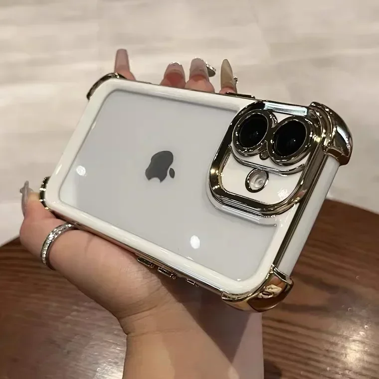 Capa Para Celular (iphone 15 Plus Branco) À Prova De Choque Com Cobertura Total, Transparente E Com Revestimento Eletroplástico.