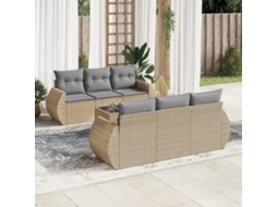 Vidaxl 7 Pcs Conjunto De Sofás P/ Jardim Com Almofadões Vime Pe Bege