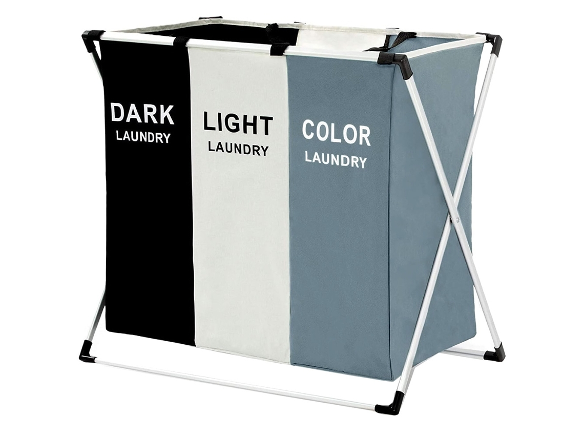 Cesto De Roupa Suja Com 3 Compartimentos, 135l, Para Organizar E Guardar Roupa Suja De Forma Prática