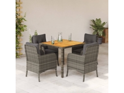5 Pcs Conjunto De Jantar P/ Jardim C/ Almofadões Vime Pe Cinza Dkd Home Decor
