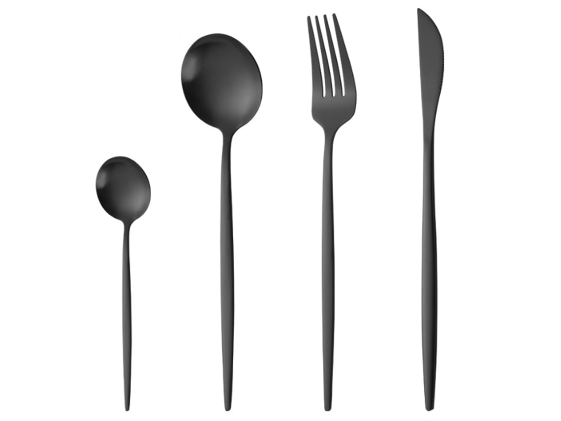 Conjunto de utensílios de cozinha em aço inoxidável, 16 peças, vermelho, para 4 pessoas.