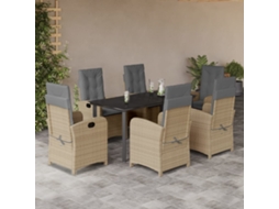 7 Pcs Conj. Jantar Jardim C/ Almofadões Vime Pe Bege Misturado Dkd Home Decor
