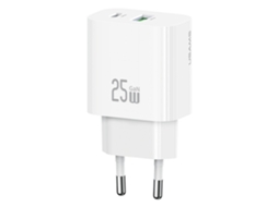 Cargador Rápido Usams Cc315 T65 de 25 W para Iphone 8 Serie 16, Adaptador Gan de Doble Puerto Usb a + Usb c Enchufe Europeo / Blanco